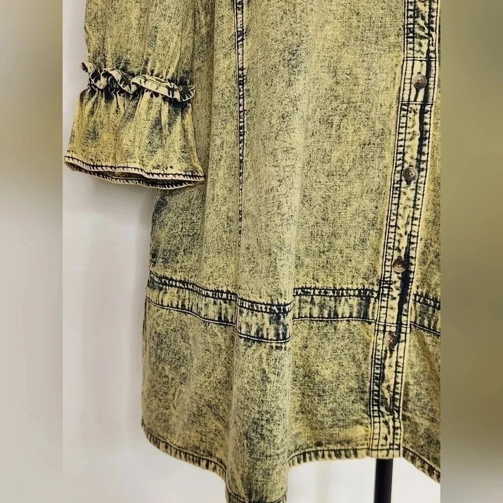 New! || FREE PEOPLE || Vanessa dress/tunic, Sz Small, Acid Washed, Yellow Rinse - Picture 4 of 9